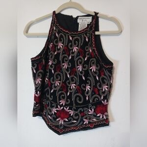 VINTAGE Papéll Boutique Evening 100% Silk Beaded floral Sleeveless Lined blouse